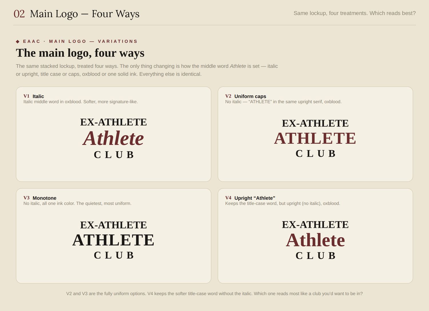 Main logo, four ways